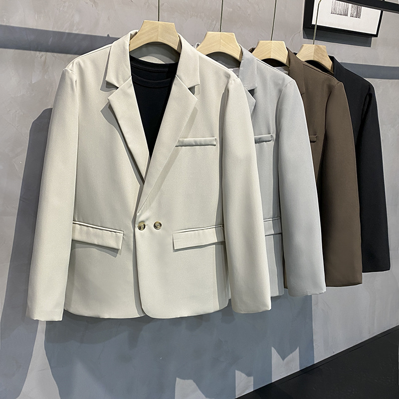 Spring and Autumn Suit Jacket Men's Casual Ins Trendy Brand Hong Kong Style Retro Korean Style Loose Bf Plagian Handsome Professional Dress Suit
