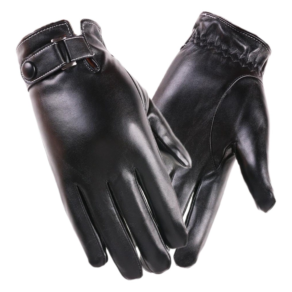 Nuevo Otoño e Invierno de los hombres guantes de cuero guantes de pantalla táctil de montar al aire libre forrado de lana gruesa caliente de cuero PU guantes de pantalla táctil