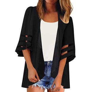 21 colors. in stock Amazon printed sunscreen shirt kimono mesh stitching shawl sunscreen blouse beach suit