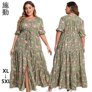 European and American Cross-border Trade plus size Women's Summer New Bohemian Printed Loose dress SQ0217