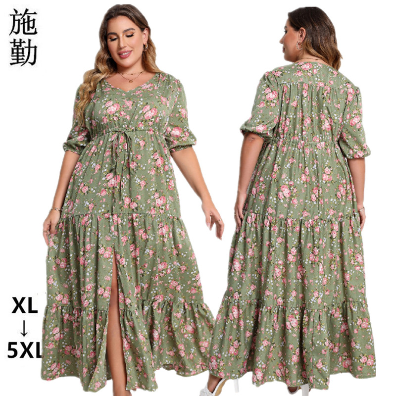 2026 European and American Cross-Border Foreign Trade Plus-Size Women's Clothing Summer New Bohemian Print Loose Dress Beach Dress