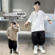 韩系男童夏装套装大童夏款2024新款儿童男孩夏季短袖运动服帅气时