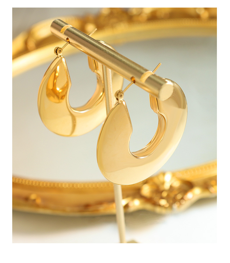 1 Pair Quantity Street Occasion Titanium Steel Material PVD Coated Real Gold Plated U Shape Titanium Steel Simple Style Waterproof Non Tarnish Hoop Earrings