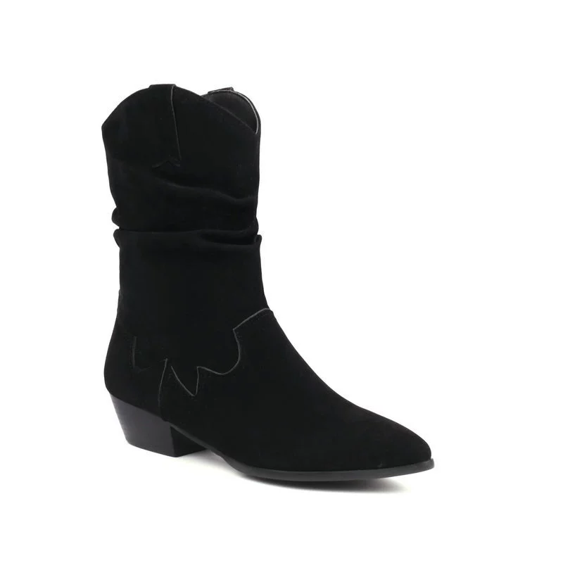 Martens, denim demi-season low boots pointy toe, mid-length