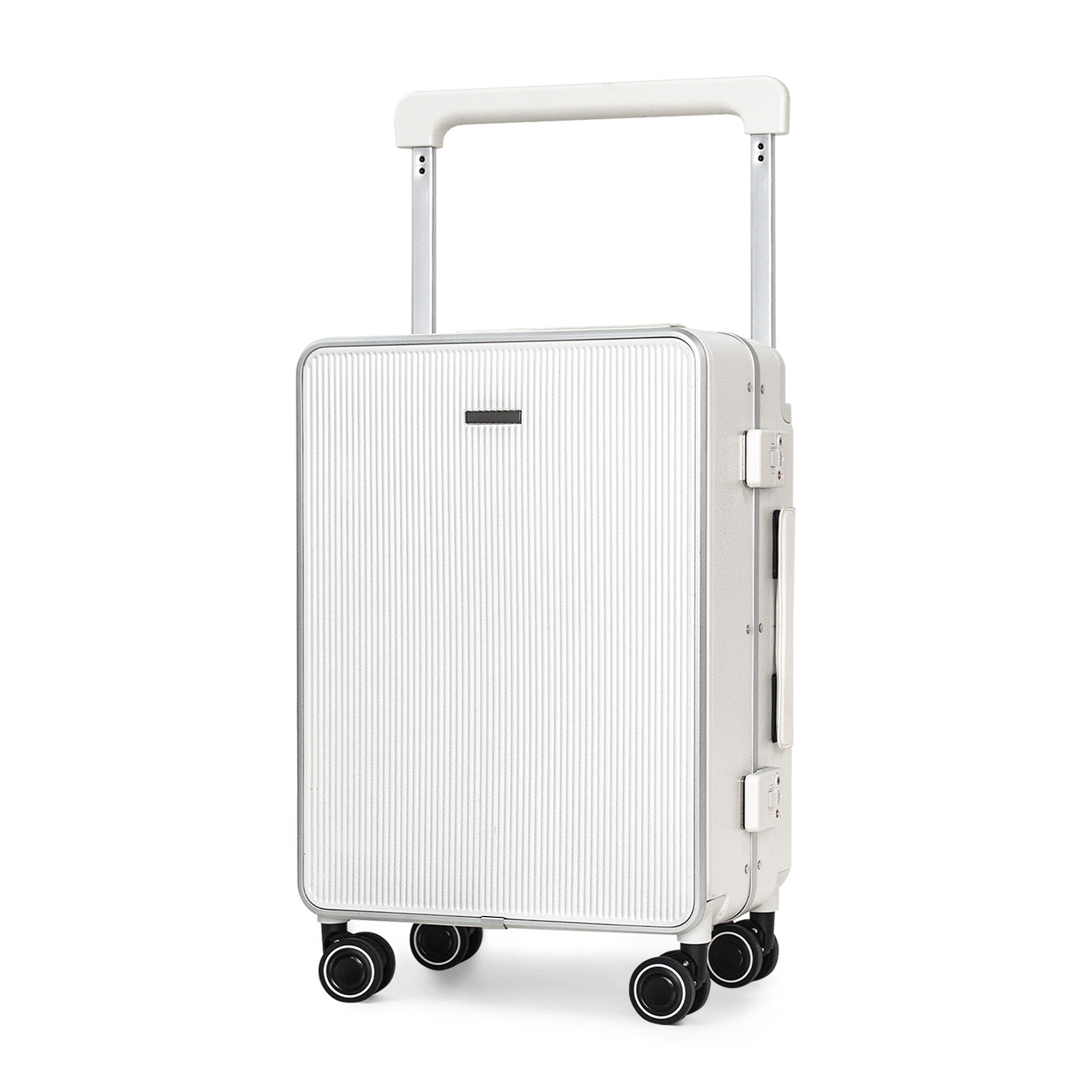 Vali nhựa PC khung nhôm 20 inch bánh xe xoay 360 độ móc treo tiện lợi — Tuyết trắng, Kem mơ, màu đen, màu sắc