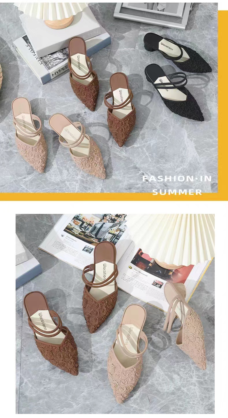 Damen On Mid Chunky Block Heels Sandalen Schuhe Low Heel Sliders Sandalen Externer Verschleiß Slip Bequem_voghion.com