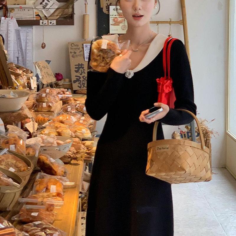 DH OFFICIALE Big Flower Midnight Camellia dresws dress French Modern Style Elegant Wool