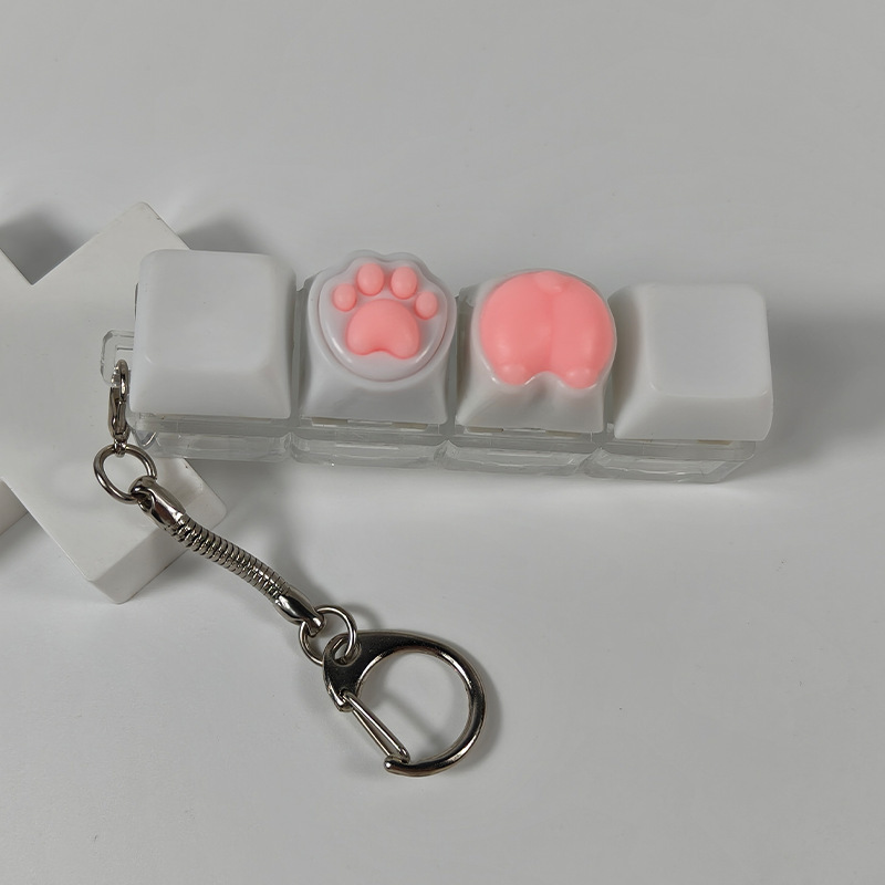 超萌猫爪键帽少女粉机械键盘键帽软硅胶小猪屁屁钥匙扣解压捏捏乐|undefined