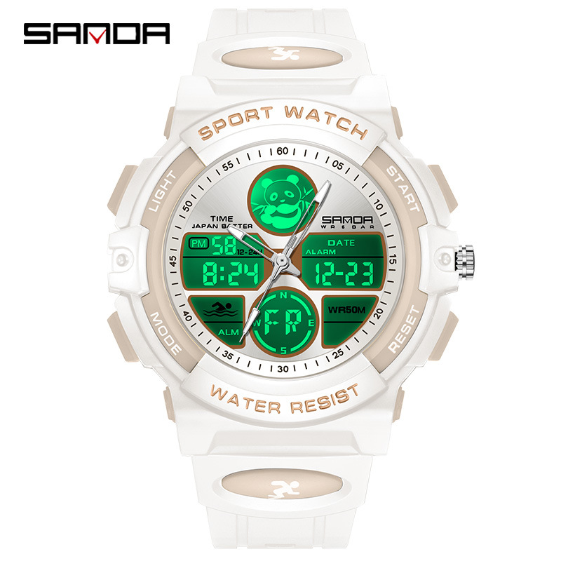 Sanda Spaceman reloj electrónico multifuncional hombres y mujeres Moda Panda patrón impermeable reloj de hombre