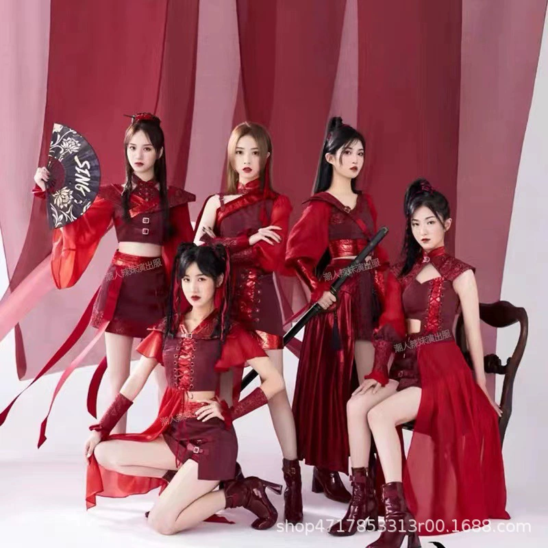 Женская группа Звезды и девочки Групповое пение В одном стиле Одежда для выступлений Одежда для национальных песен с приливом Старинное Танцевальное представление для взрослых Ханьфу