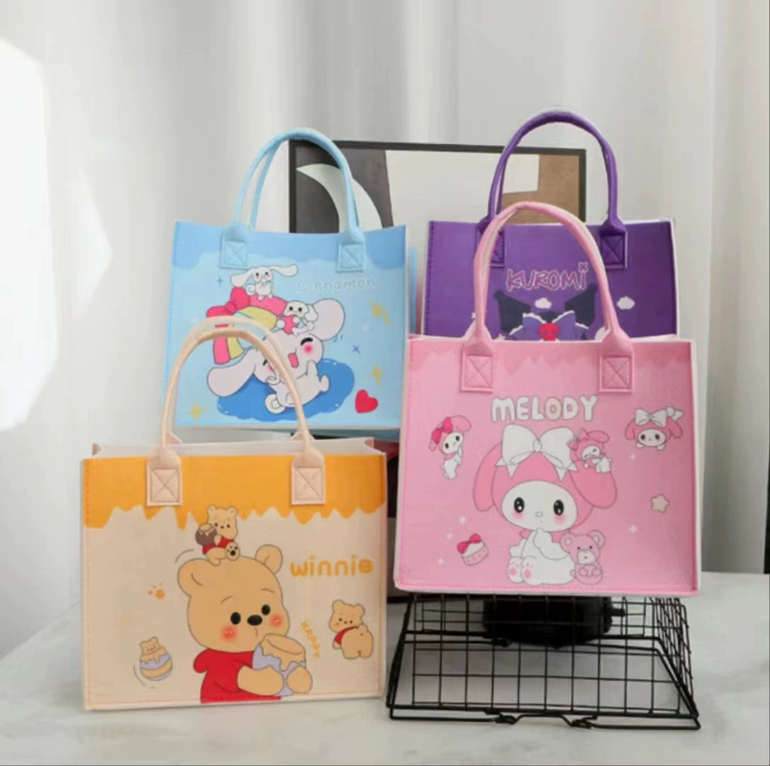 Cartoon handheld double-sided cute linen bag, (Physicals)