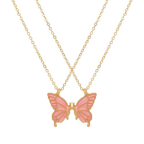 Cross-border best-selling oil dripping double butterfly necklace creative butterfly friendship set clavicle chain bestie gift