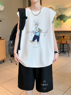 Summer Sleeveless T-Shirt Suit Boys Clothes Junior High School Students Ice Silk Vest Teenagers and Older Children Sports Two-Piece Set