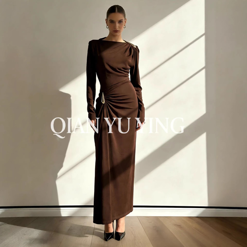 European and American Niche Designer Long-Sleeve Waist-Cinching Slim-Fit Pleated Dress in Multiple Colors, In-Stock, Real Photos, Shisanxing