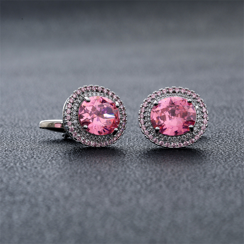 Chic Full Diamond Pink Swarovski Crystal Oval Cufflinks for Men and Women, French Style Shirts, Fashionable and Elegant New Cufflinks