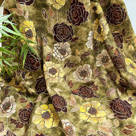 暗色月季新中式国风锦棉面料旗袍连衣裙上衣汉服面料数码印花布料