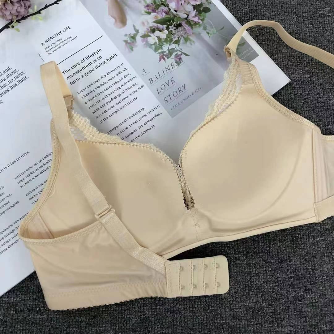 Nuevo sujetador de moda de encaje jacquard transpirable ajustable cómodo lado plegable doble botón ropa interior mujer