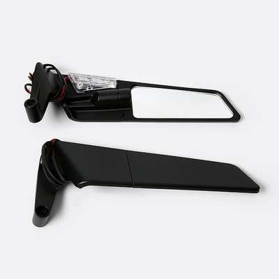 Motorcycle Modification Accessories Large Fixed Wing Black Shell Rearview Mirror with Light High-Definition Mirror Sports Car Reverse Mirror (Motorcycle rearview mirror) - fixed-wing-rearview-mirror-black-shell-large-size-with-light