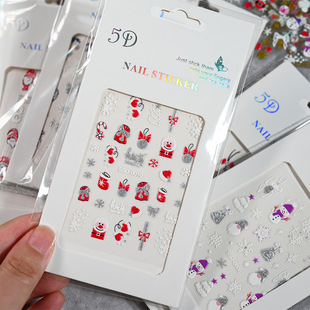 Christmas embossed nail art stickers Santa Claus snow penguin cartoon embossed independent packaging small size nail stickers