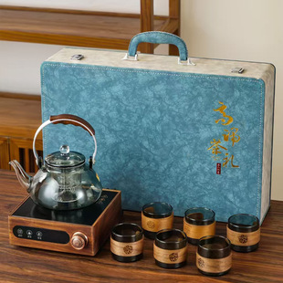 New High-End Business Event Souvenirs, Holiday Gifts, Solid Wood Electric Ceramic Stove, Heat-Resistant Glass Tea Set Gift Box Set