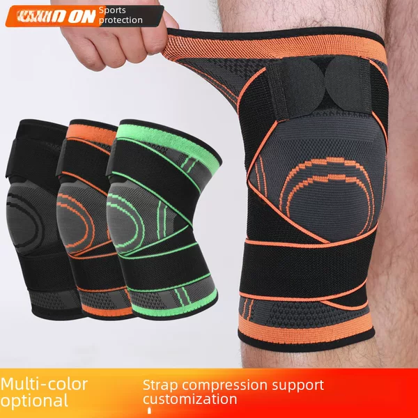 Cross-Border Knitted Sports Knee Pads Basketball Running Fitness Cycling Mountaineering Pressurized Straps Breathable Nylon Knee Pads