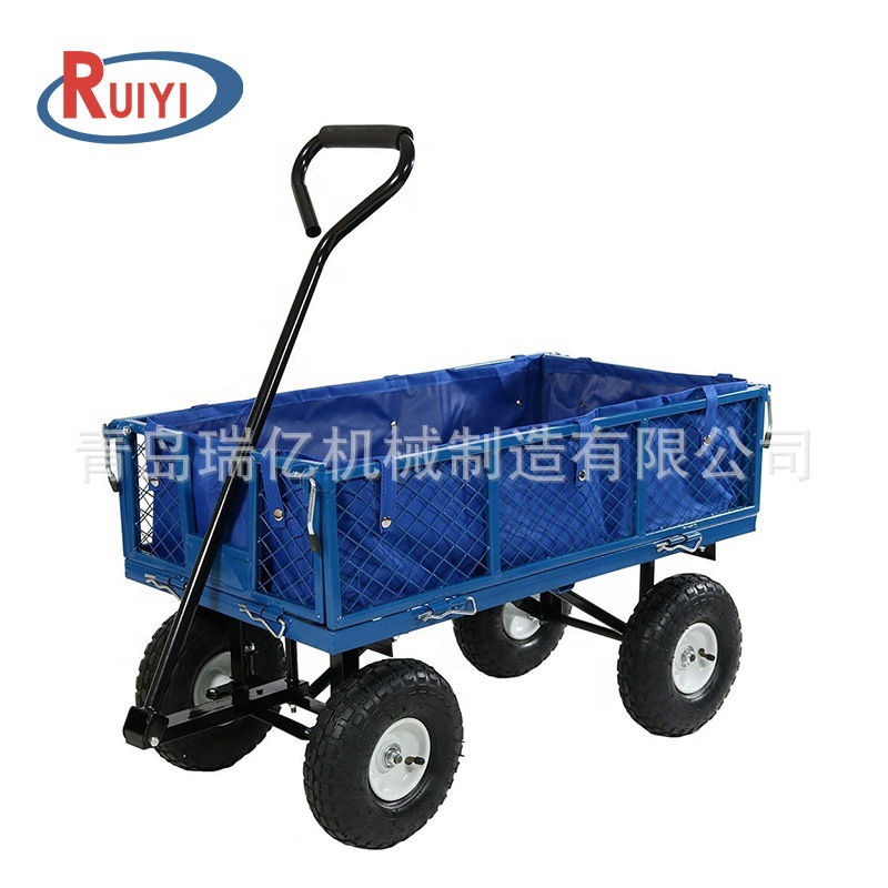 厂家直供 带可拆卸布兜花园工具车 四轮网车 手拉车 户外工具车