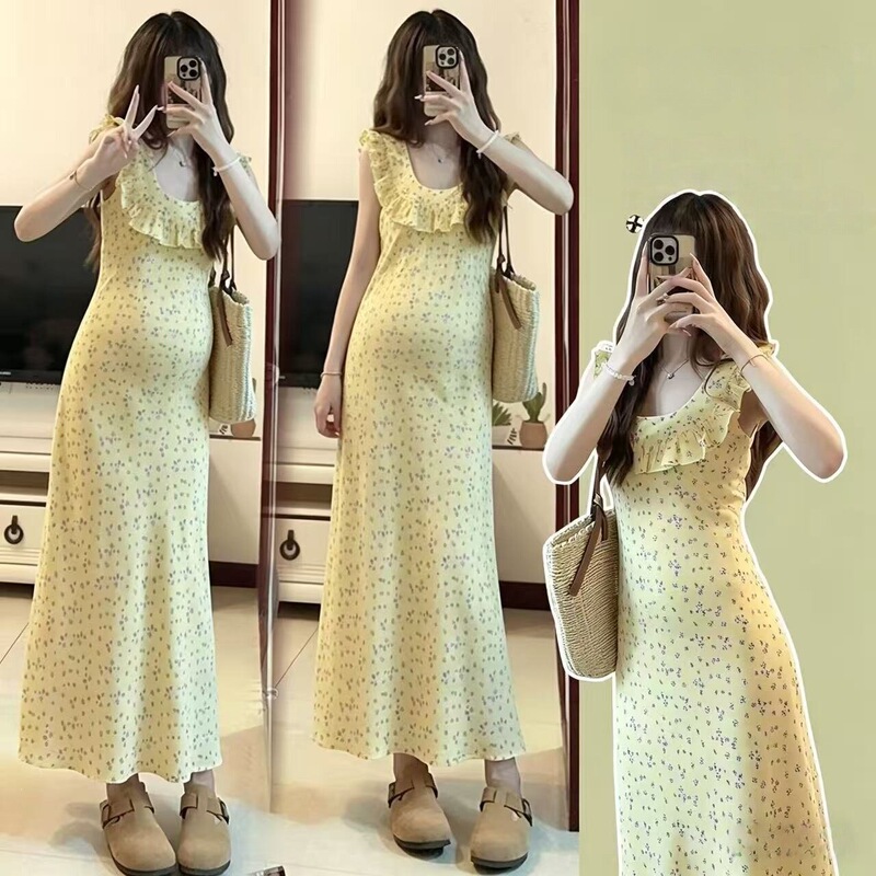 Maternity Dress, Summer Dress, New Style, French Sweet Ruffled Floral Dress, Short-Sleeved Beautiful Dress for Pregnant Women, Trendy Mom Maternity Dress, Summer Dress, New Style, French Sweet Ruffled Floral Dress, Short-Sleeved Beautiful Dress for Pregnant Women, Trendy Mom