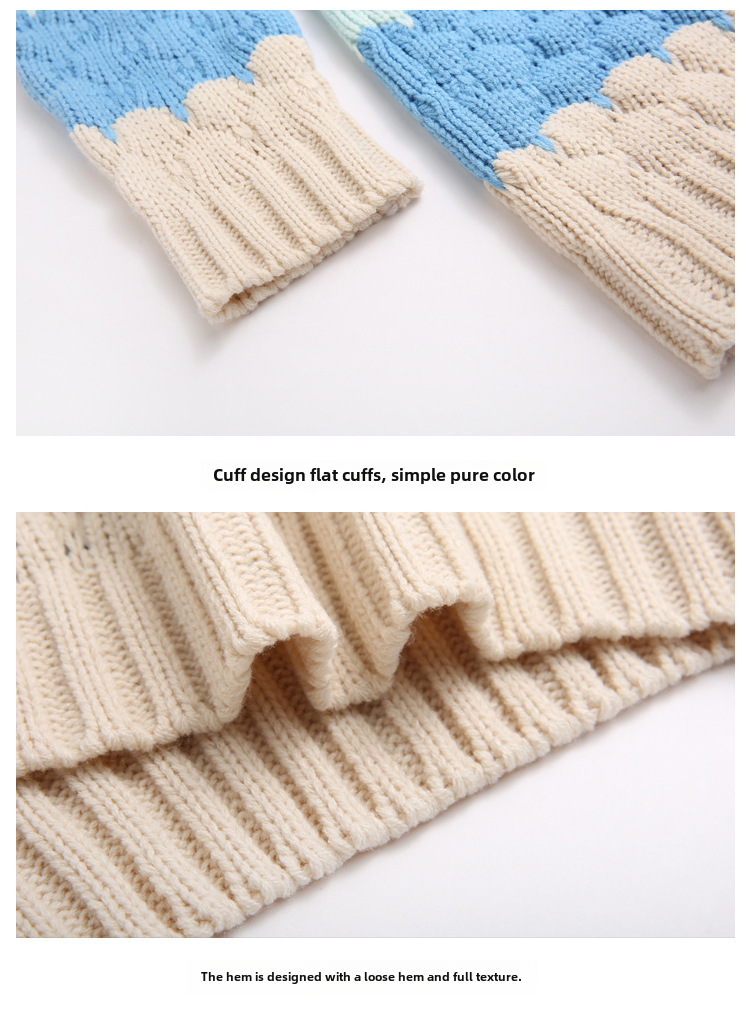 European and American Casual Contrast Color Sweater Coat Women's 2022 New Loose Mid-length Top Autumn and Winter Outer Knitted Cardigan_voghion.com