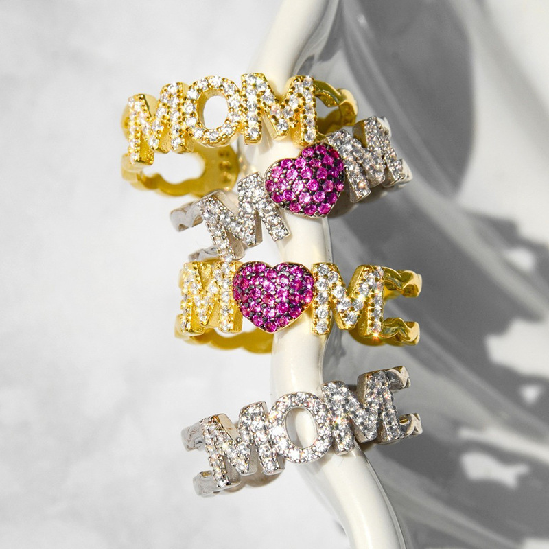 6g Weight Zircon Inlay Material Open Rings Classification Adjustable Ring Size 1 Piece Quantity Daily, Street Occasion Copper Material Letter, Heart Shape Pattern Women's Gender Inlay Design Shiny Style Shiny Letter Heart Shape Copper Inlay Zircon Open Rings 3