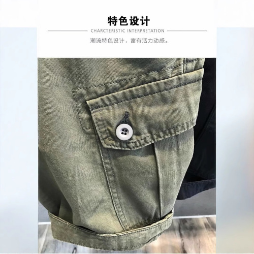 Khaki multi-pocket trendy brand casual workwear shorts men's summer five-inch pants black loose straight-leg mid-length pants