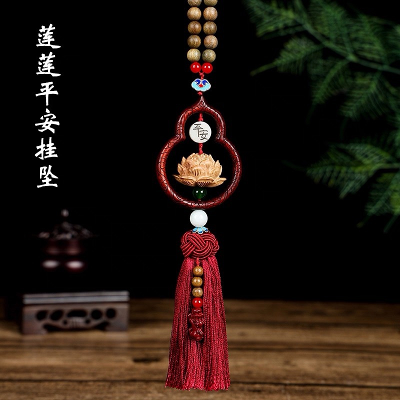 Natural peach wood car pendant 2024 new high-grade gourd car pendant brave men's and women's cinnabar car accessories