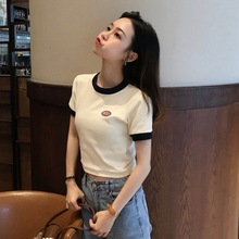 2024新款夏季韩版女装短袖t恤女修身高腰显瘦露脐短款上衣女ins潮