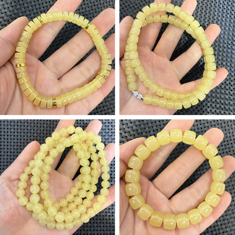 Yellow Jade Bracelet Made of Hetian Jade, Yellow Jade Beads Bracelet, Chicken Oil Yellow Style for Men and Women, Multi-Circle Jade Bracelet, Hetian Yellow Jade Bracelet