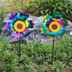 New Outdoor Rotating Double-layer Striped Laser Plus Sunflower Windmill Real Estate Scenic Area Decoration Kindergarten Toy