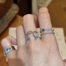 高级感水滴闪钻皇冠戒指女复古ins小众设计感氛围指环网感配饰