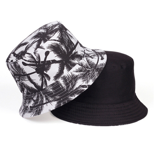 Coconut Tree Dual-Sided Fisherman Hat for Men and Women - Summer Sun Protection, Korean Style, Student Fashion, Casual Trend, Round Face Wide Brim Bucket Hat