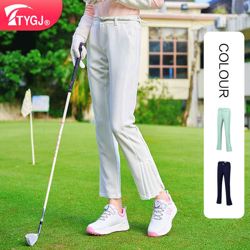 Korean-Style Golf Pants, Flared Pants, Women's Sports Pants, Slim Fit, Leg-Lengthening, Stretchy, Split Hem Long Pants