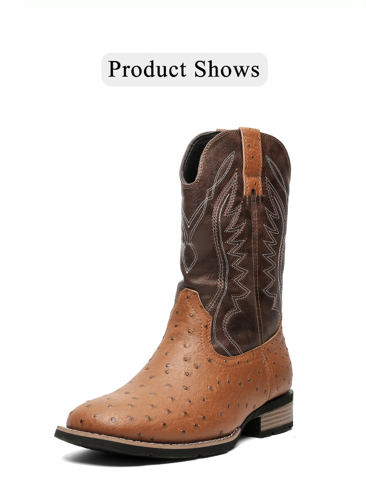 Plus Size Men's Western Cowboy Boots Vintage Rider Boots_vogvips.com