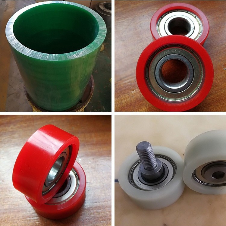 厂家直供聚氨酯胶辊包胶滚轮橡胶导向生产铁钢套隔套轴承胶圈