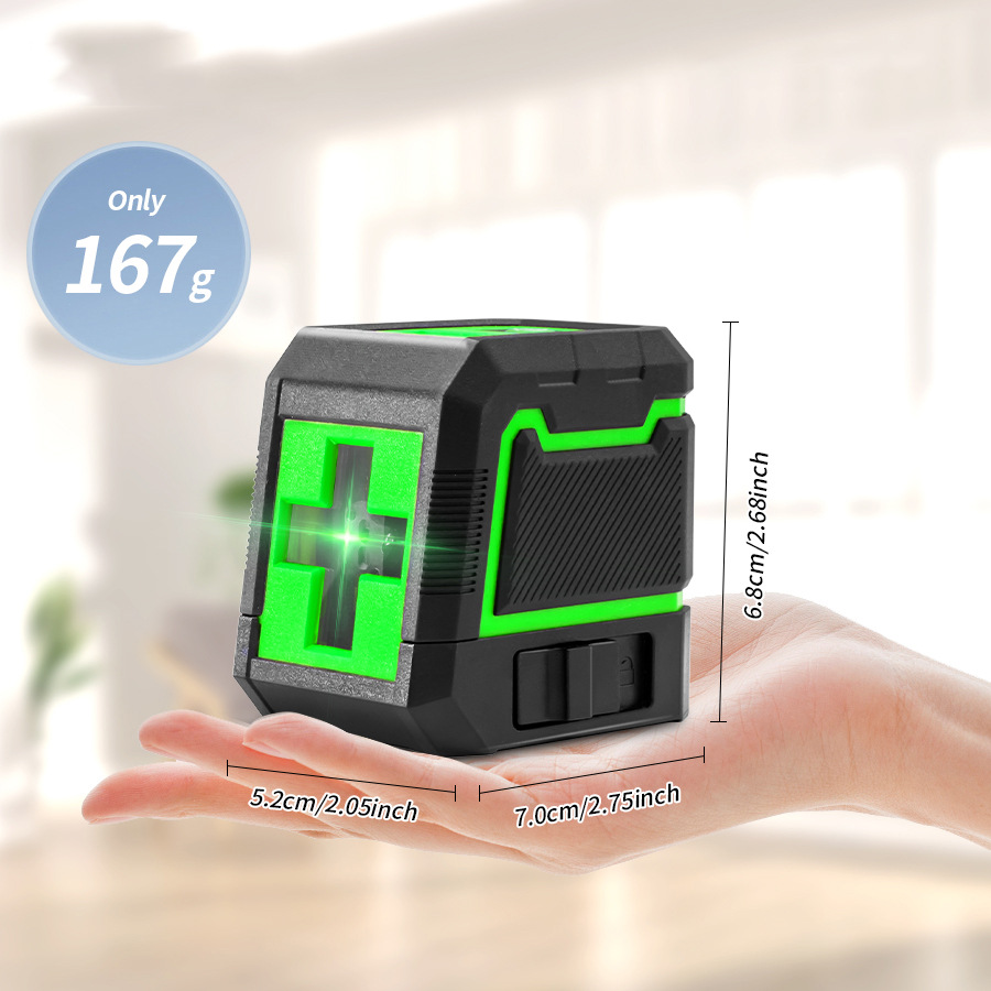 Fábrica al por mayor nivel láser portátil pequeño mini luz fuerte línea delgada línea automática 2 Línea de luz verde proyector