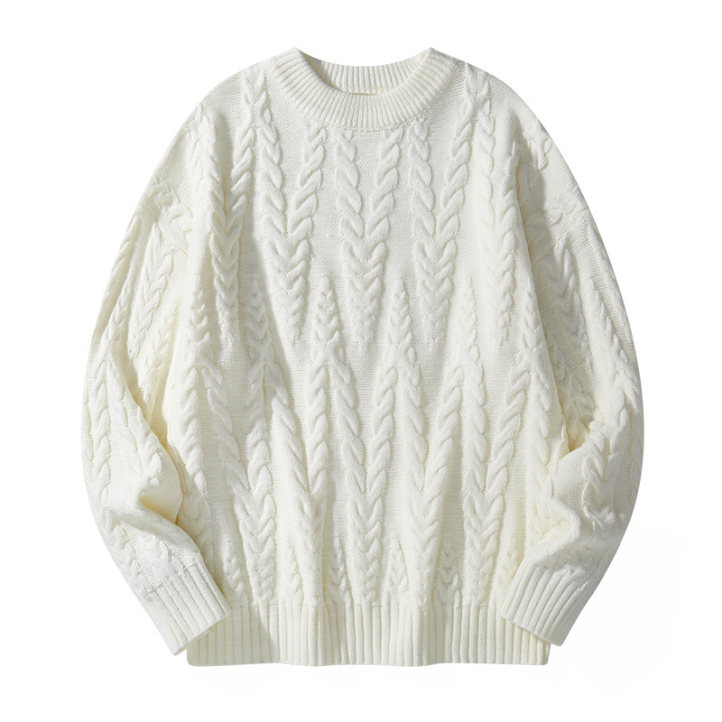 ​​Men's Solid Color Jacquard Knit Sweater – Minimalist Pullover For Autumn & Winter​​_viptrois.com