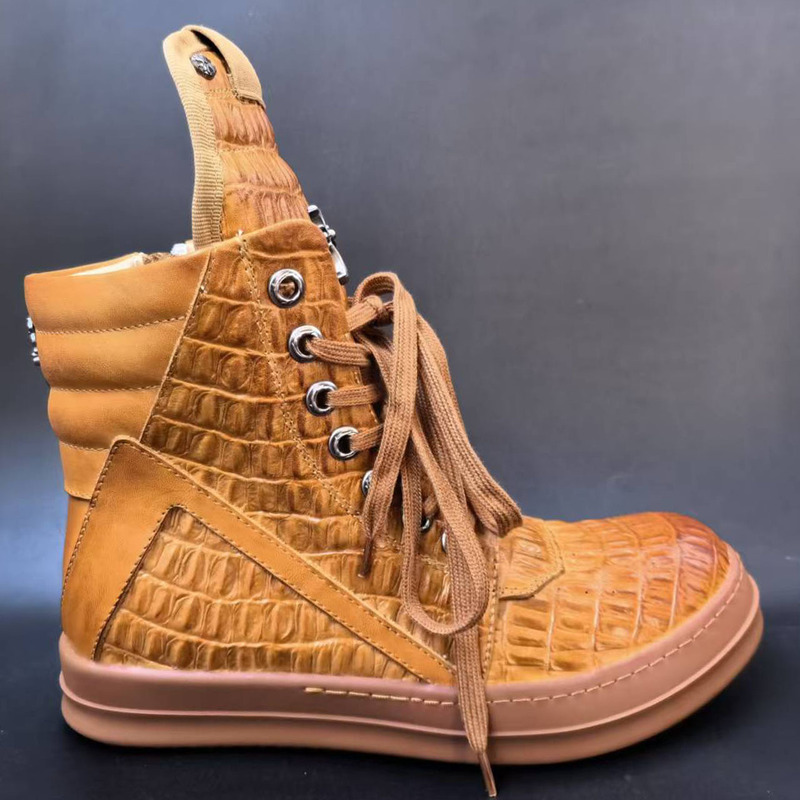 European and American New Crocodile Pattern Autumn and Winter High-Top Genuine Leather Ro Inverted Triangle Couple Style Cross Casual Sneakers Men's Export European and American New Crocodile Pattern Autumn and Winter High-Top Genuine Leather Ro Inverted Triangle Couple Style Cross Casual Sneakers Men's Export