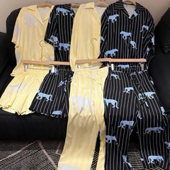 021908春の新型男女カップルのシルク綿のストライプの家庭服のスーツの女性はカップルのパジャマを着ることができます。