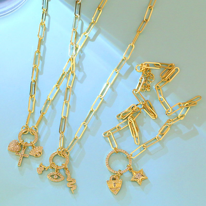 fashion heart eye snake combination pendant necklace