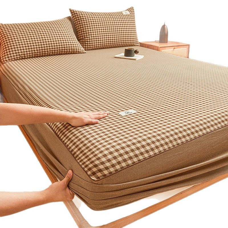 Nuevo estilo de algodón teñido en hilo a cuadros de algodón lavado algodón de una sola cama sábana cubierta de cama para el hogar bolsa de cama venta al por mayor transfronteriza de una pieza