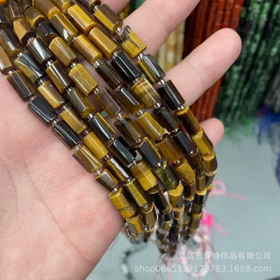 Zərgərlik ara hissələri – cut round tube beads loose - 29yellow-tiger-eye-8x11mm-pillar-beads-approx-15-beads-per-strand-short-style