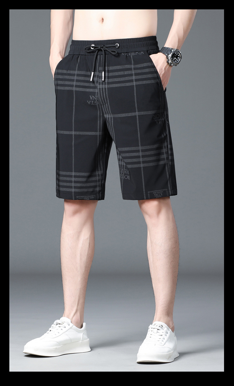 2023 New Denim Shorts Split Black Tight Loose Waist Casual Men's Middle Pants Dark Pattern_voghion.com