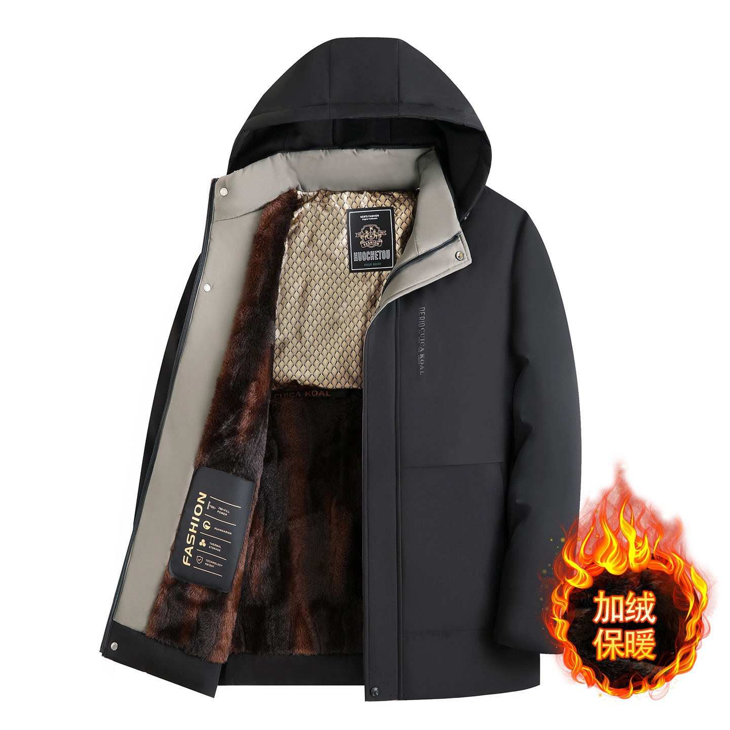 Winter party coat for middle-aged and elderly men, fleece-lined cotton coat, warm outerwear for dads