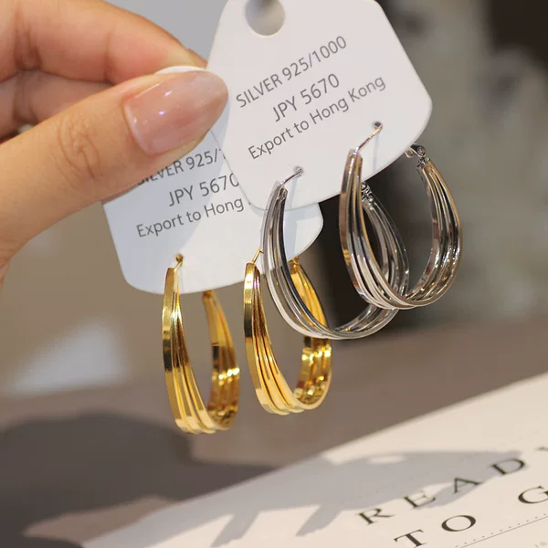 S925 Silver Needle Cross Line Ear Ring Retro Niche Design Advanced European and American Style Circle Jewelry Women's 44166