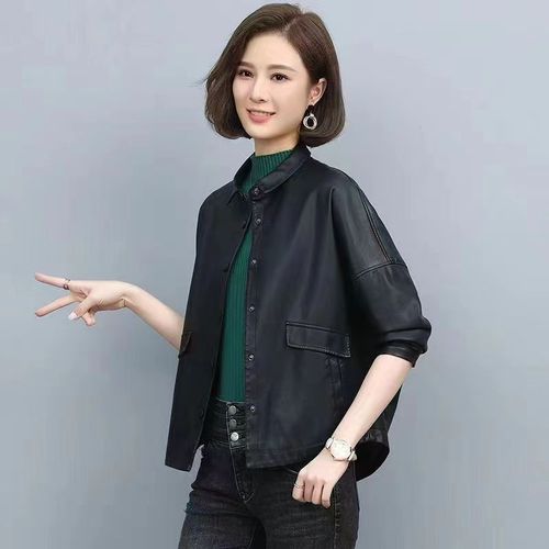 Leather jacket women's short style 2023 spring and autumn new Korean style leather jacket women's casual loose leather jacket wholesale